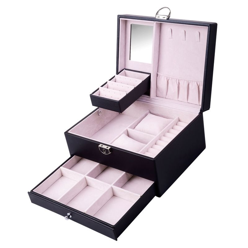 Medium Open Way Clamshell PU Set de jóias de couro/anel/anel/colar/bracelete/caixa de armazenamento de relógio para e jóias de luxo