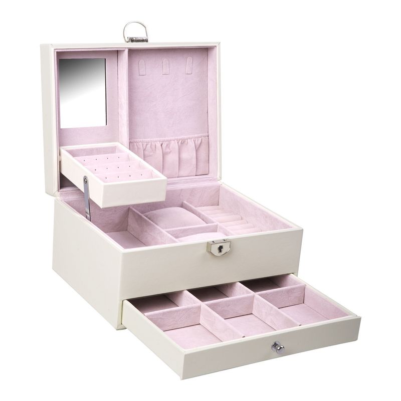 Medium Open Way Clamshell PU Set de jóias de couro/anel/anel/colar/bracelete/caixa de armazenamento de relógio para e jóias de luxo