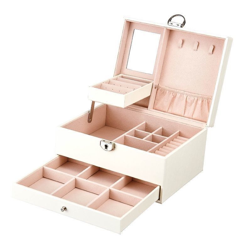 Medium Open Way Clamshell PU Set de jóias de couro/anel/anel/colar/bracelete/caixa de armazenamento de relógio para e jóias de luxo
