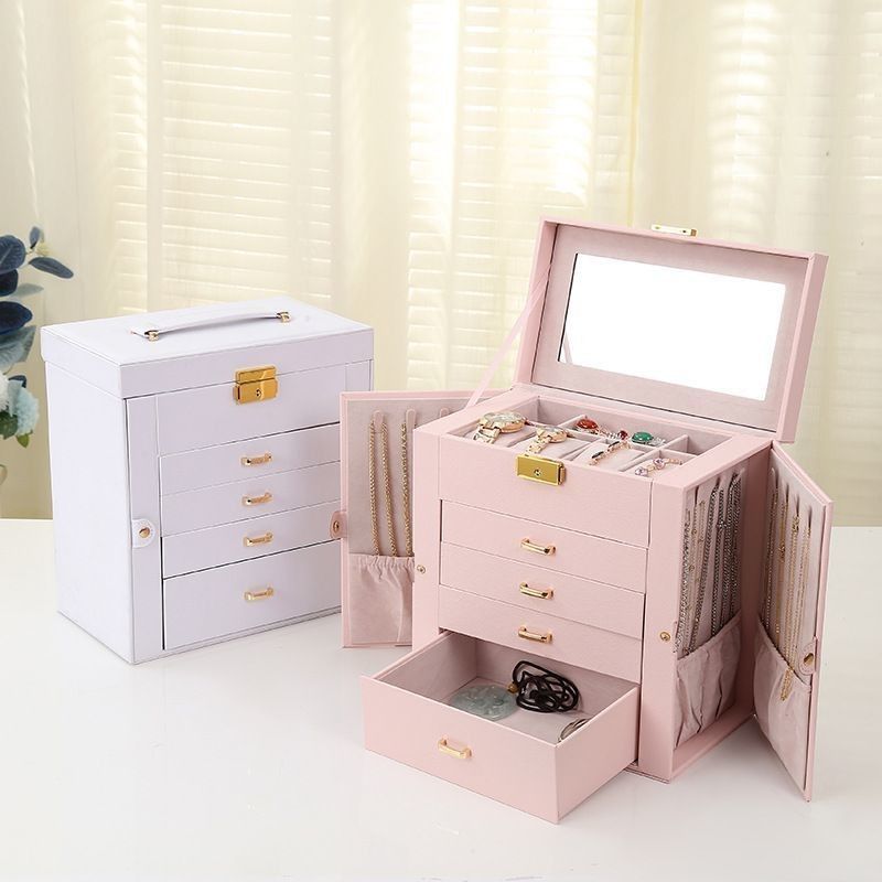 Medium Open Way Clamshell PU Set de jóias de couro/anel/anel/colar/bracelete/caixa de armazenamento de relógio para e jóias de luxo