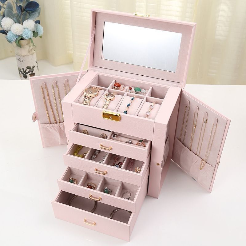 Medium Open Way Clamshell PU Set de jóias de couro/anel/anel/colar/bracelete/caixa de armazenamento de relógio para e jóias de luxo