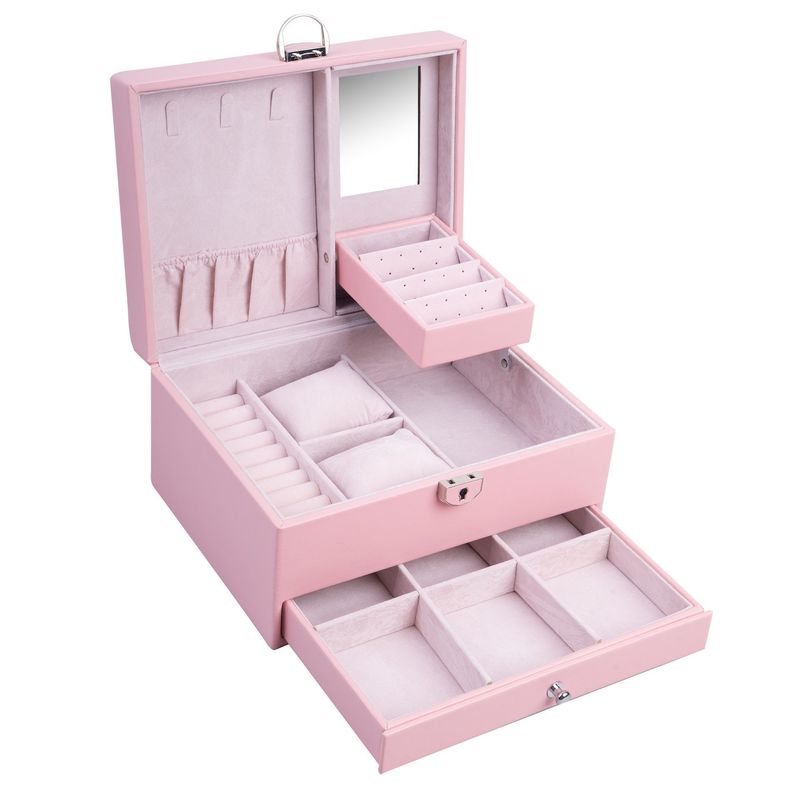 Set de jóias de couro rosa preto de luxo quadrado/anel/bico/colarinho/bracelete/caixa de exibição de guarda de relógios