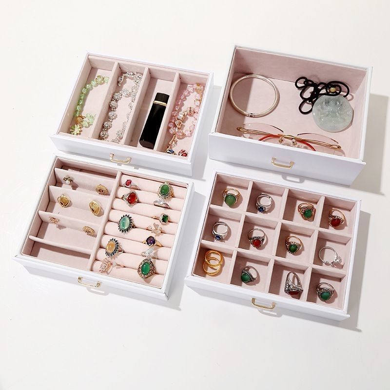 Set de jóias de couro rosa preto de luxo quadrado/anel/bico/colarinho/bracelete/caixa de exibição de guarda de relógios