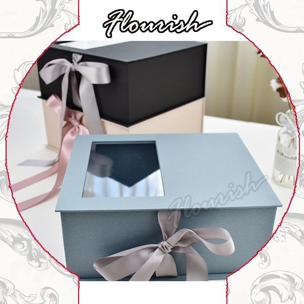 Embalagem de caixa de presente de flores de cores personalizadas com janela clara e fita ecológica