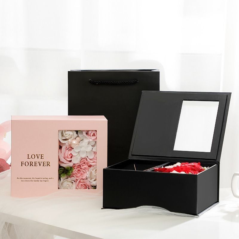 Caixa de presente de flores de cartão preto de luxo de Dia dos Namorados 1,0 - 3,0 mm de espessura