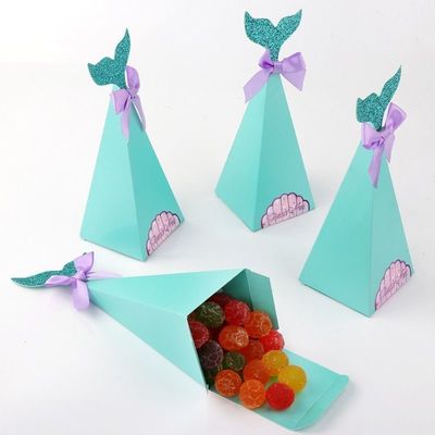 Festa de Aniversário de Casamento Caixa de Presente Personalizada Caixa de Doces de Papel Com Cauda de Sereia